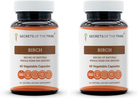 Front view of Secrets of the Tribe Birch 60 Capsules packaging