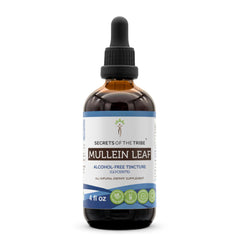 Front label of Secrets of the Tribe Mullein Leaf Tincture bottle, 4 fl oz