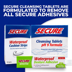 Close-up of dentures securely bonded with waterproof adhesive