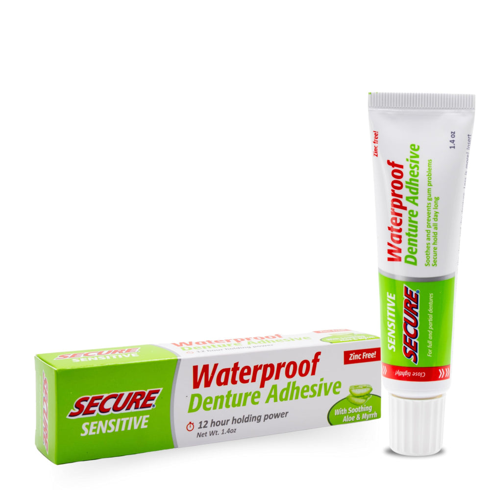 Tube of Secure Sensitive Gums Waterproof Denture Adhesive 1.4 oz