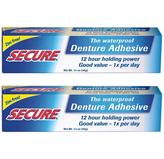 Secure Waterproof Denture Adhesive 1.4 oz – pack of 2 for upper dentures