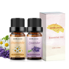 Aromatherapy room setup with lavender and chamomile oils