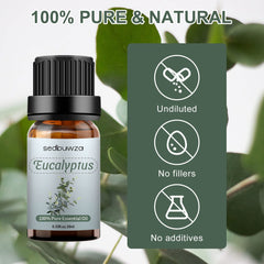 Sedbuwza eucalyptus essential oil bottle with label close-up