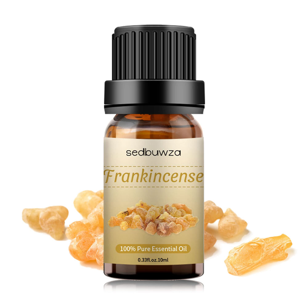 Packaging of Sedbuwza Frankincense Essential Oil in amber bottle