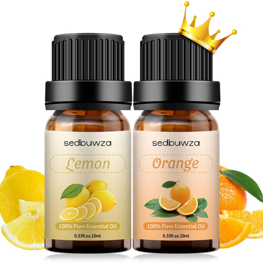 Lemon & Orange essential oil set bottles from Sedbuwza in amber glass
