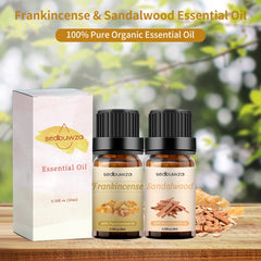 Amber glass bottle labeled Frankincense essential oil