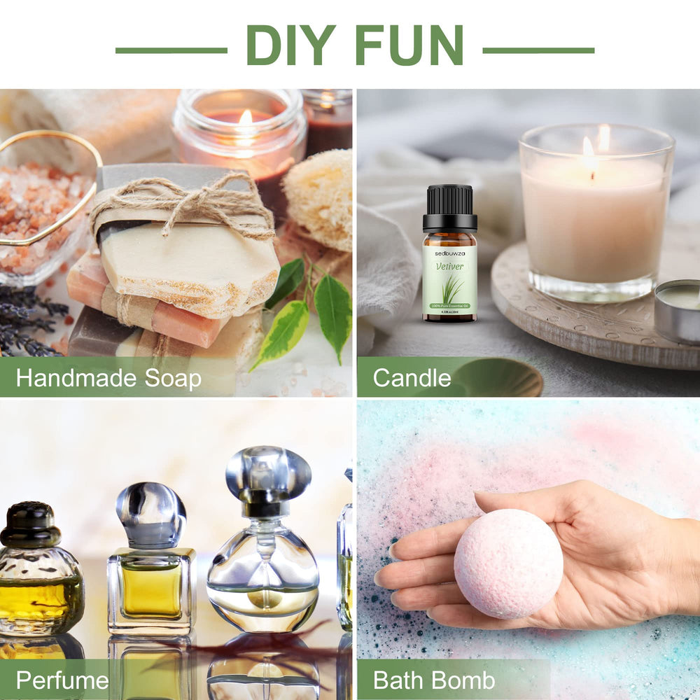 Aromatic setup showing Vetiver fragrance notes in earthy tones