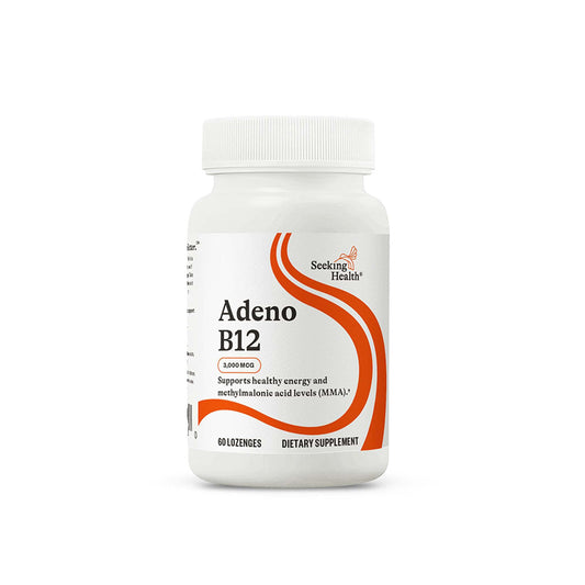 Front view of Seeking Health Adenosylcobalamin B12 lozenge bottle, 3000 mcg