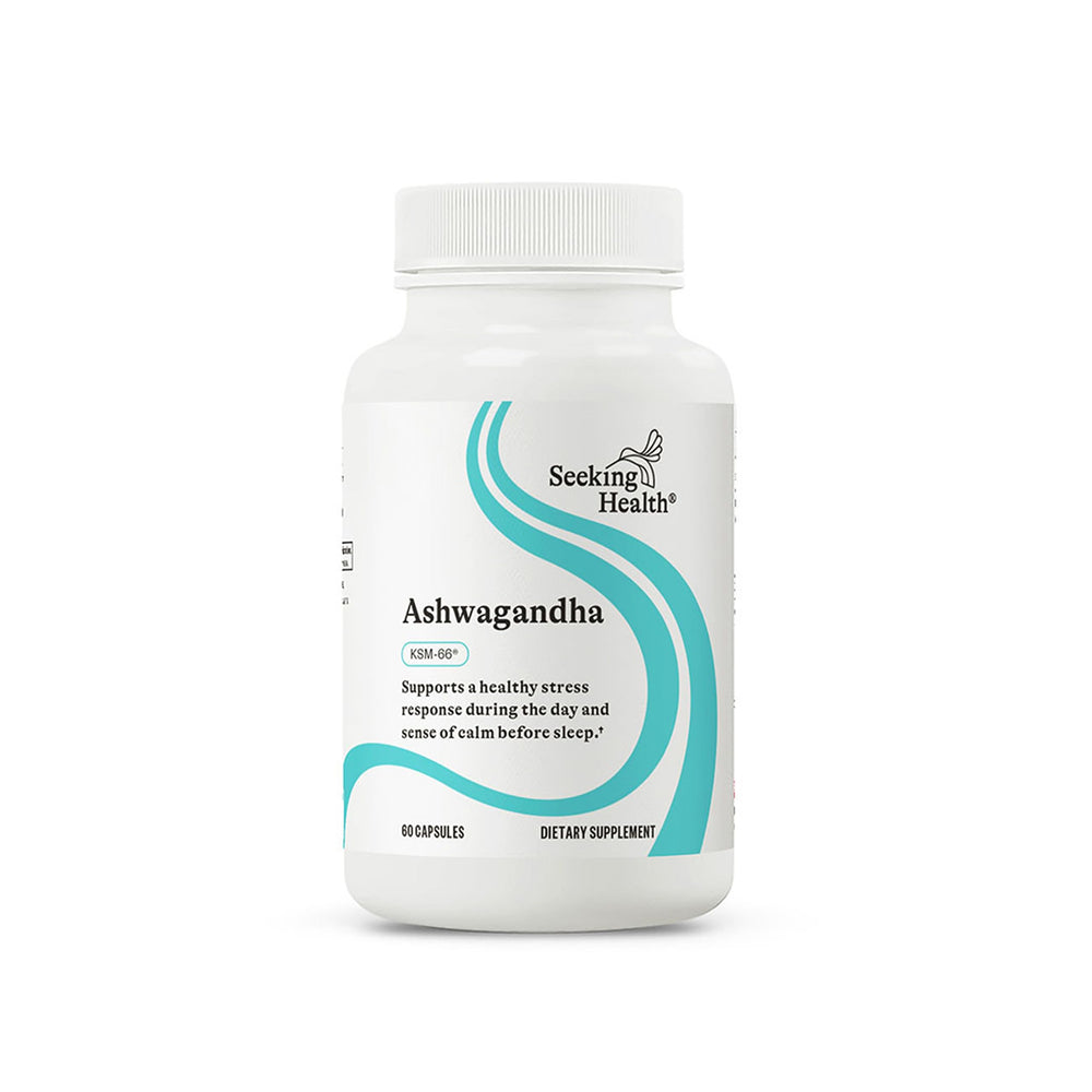 Front view of Seeking Health Ashwagandha Extract bottle with label