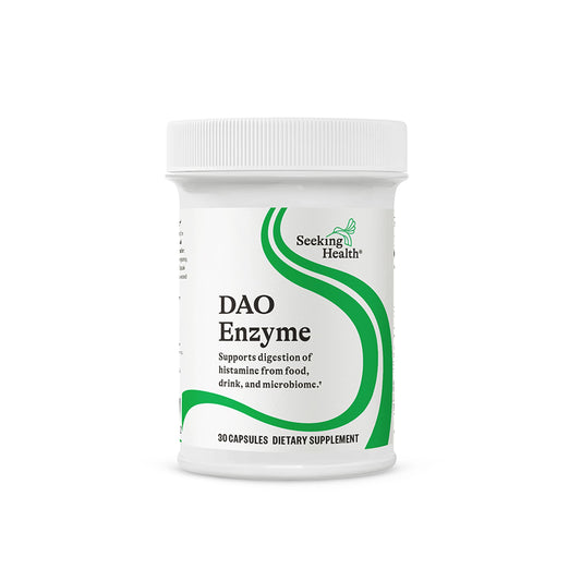 Bottle of Seeking Health DAO Enzyme 30 capsules with label visible