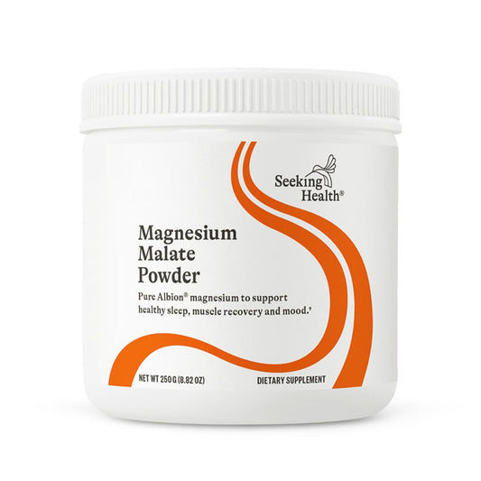 Bottle of Seeking Health Magnesium Malate Powder with label visible