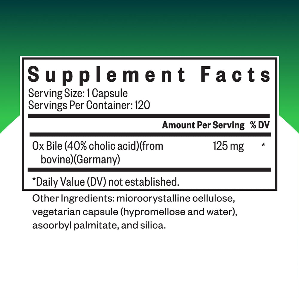 Ox Bile 125 mg label close-up
