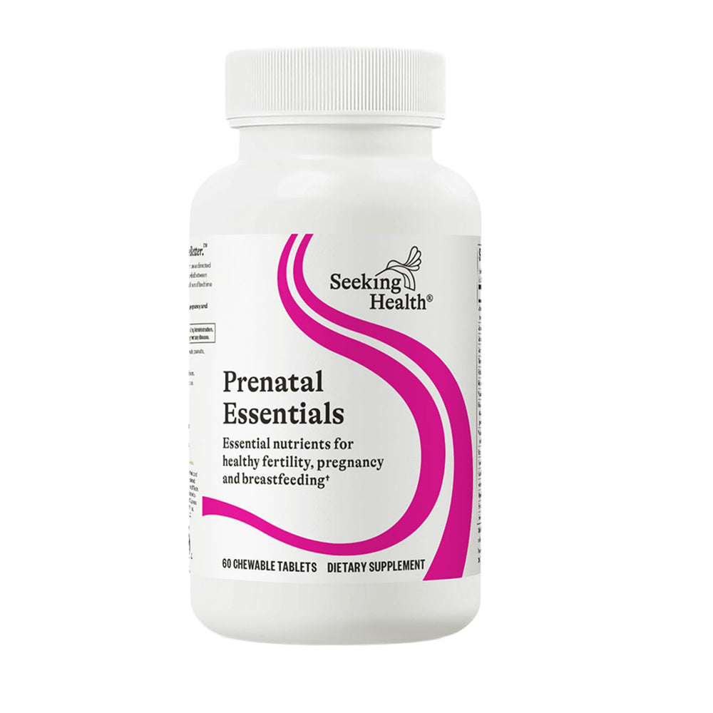 Front label of Seeking Health Prenatal Essentials Chewable bottle