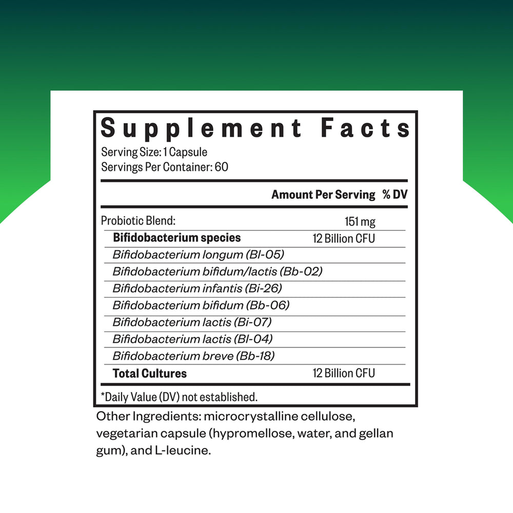 Seeking Health ProBiota Bifidobacterium bottle back listing strains and allergen-free features