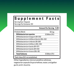 Seeking Health ProBiota Bifidobacterium bottle back listing strains and allergen-free features