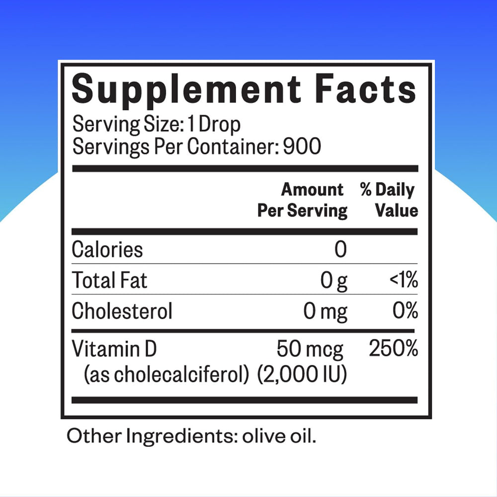 Olive oil-based Vitamin D3 drops ingredients close-up