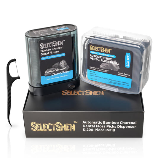 SelectShen Bamboo Charcoal Dental Floss Dispenser with 88 flossers