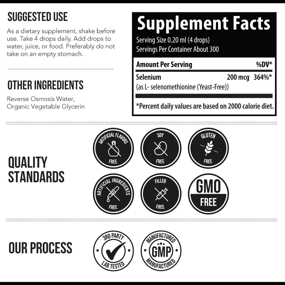 Selenium 200 mcg Selenomethionine bottle with dropper (2 oz) - 300 servings
