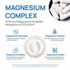 Diagram showing four magnesium sources: glycinate, malate, citrate, oxide