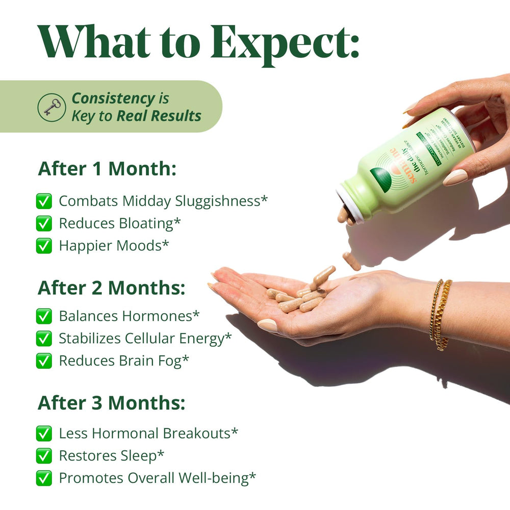 Semaine Daily Hormone Balance vegan capsules close-up shows clean formula for daily mood support