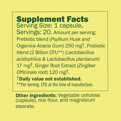 Close-up of capsules highlighting 3-in-1 gut health blend