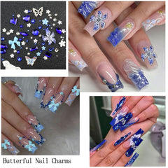 SEMATA Heart nail charms with blue rhinestones add playful nail accents.