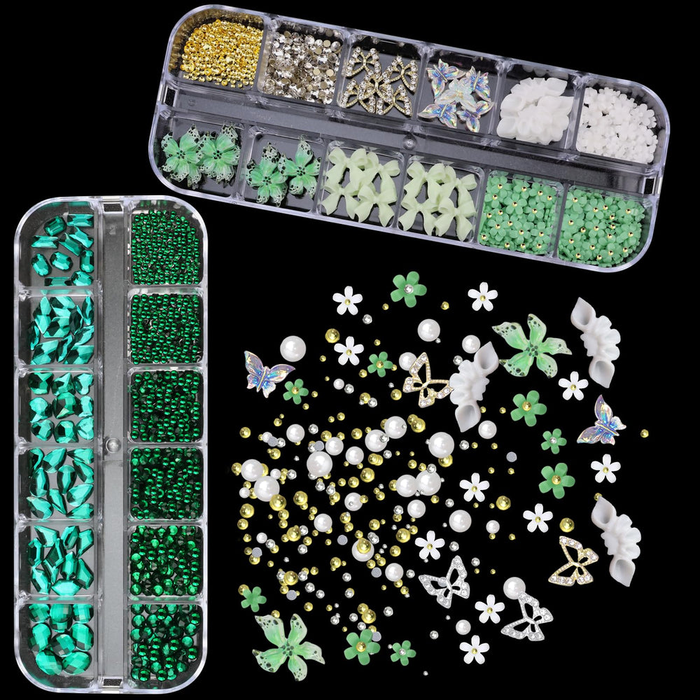 SEMATA heart-shaped charms with green rhinestones for cute accents.