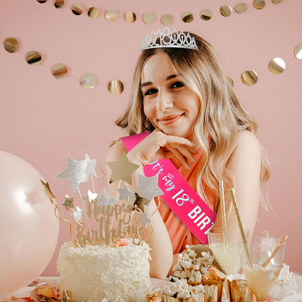 Semato party decor setup with pink accents and backdrop