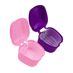 SENLIN DENTAL denture bath retainer case in purple and pink – front view