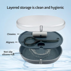 Case storing dentures alignment tools close-up
