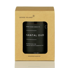Amber jar side view of Sense Island Santal Oud candle
