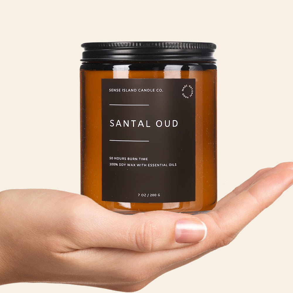 Close-up of cotton wick and soy wax in Sense Island Santal Oud candle