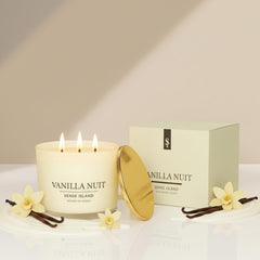 Sense Island Vanilla Nuit 3-Wick with natural soy wax delivers a clean, long-lasting burn.