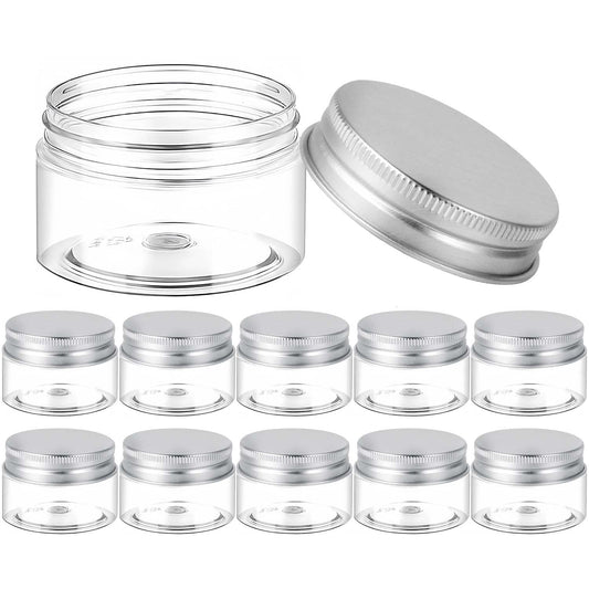 SenseYo 1oz plastic cream jar close-up with silver lid, travel-ready and secure.