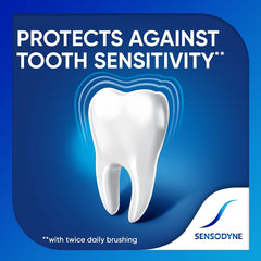 Sensodyne logo on mint-flavored toothpaste packaging