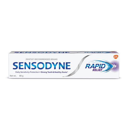 Front view of Sensodyne Rapid Relief toothpaste 80 g pack of 2