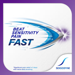 Close-up of Sensodyne Rapid Relief mint toothpaste tube