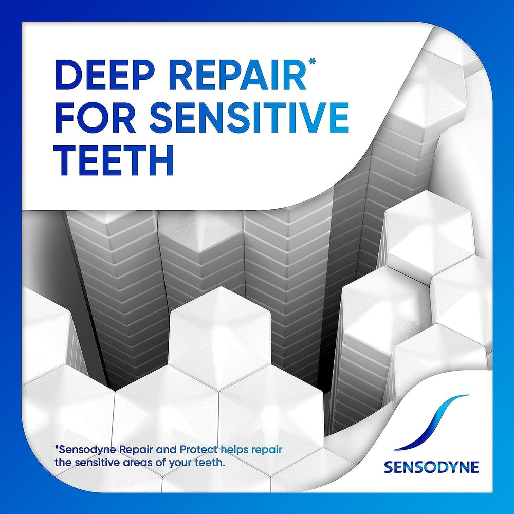 Front label of Sensodyne Repair and Protect Mint toothpaste tube