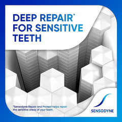 Front label of Sensodyne Repair and Protect Mint toothpaste tube