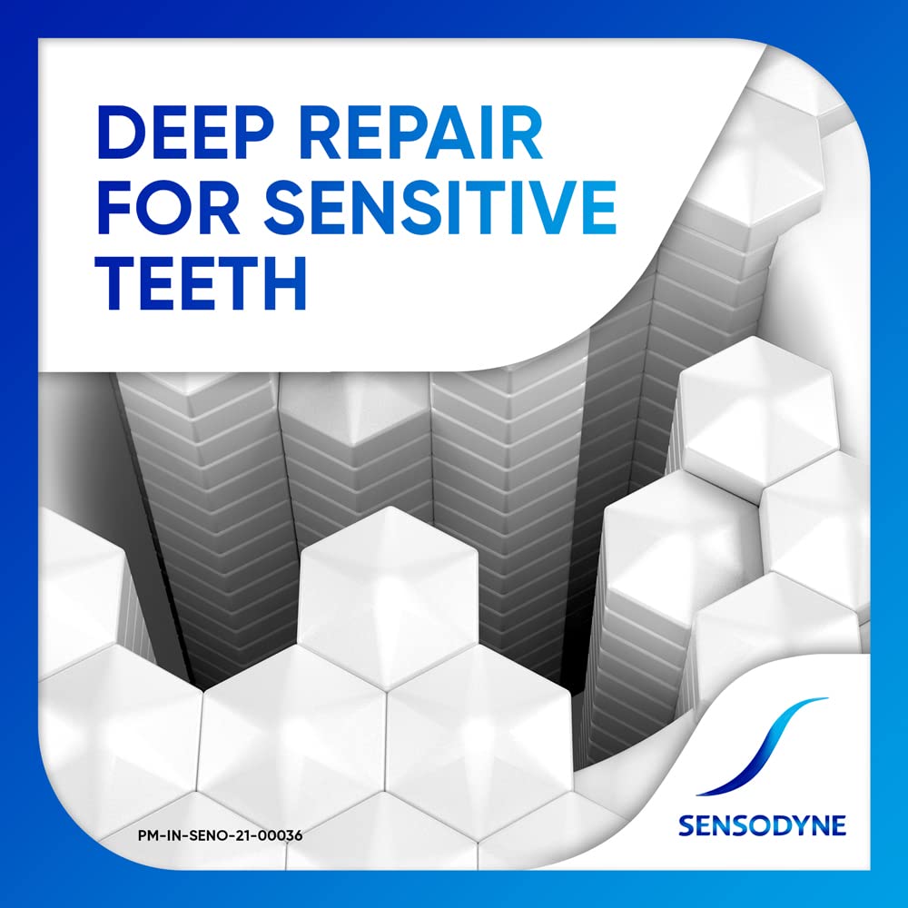 Close-up detail of Sensodyne Repair & Protect toothpaste label