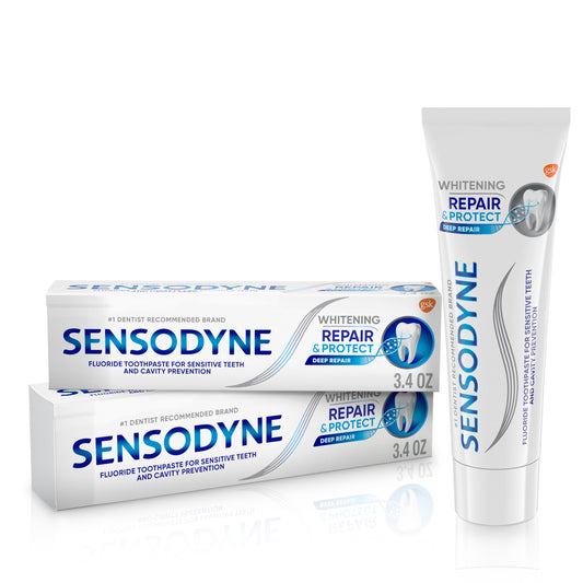 Two 3.4-ounce tubes of Sensodyne Repair and Protect Whitening Toothpaste