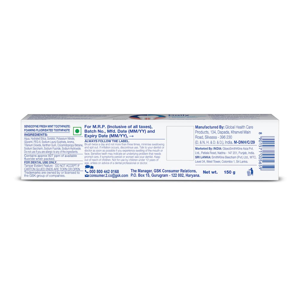 Sensodyne Sensitive Toothpaste Fresh Mint 150g - tube close-up