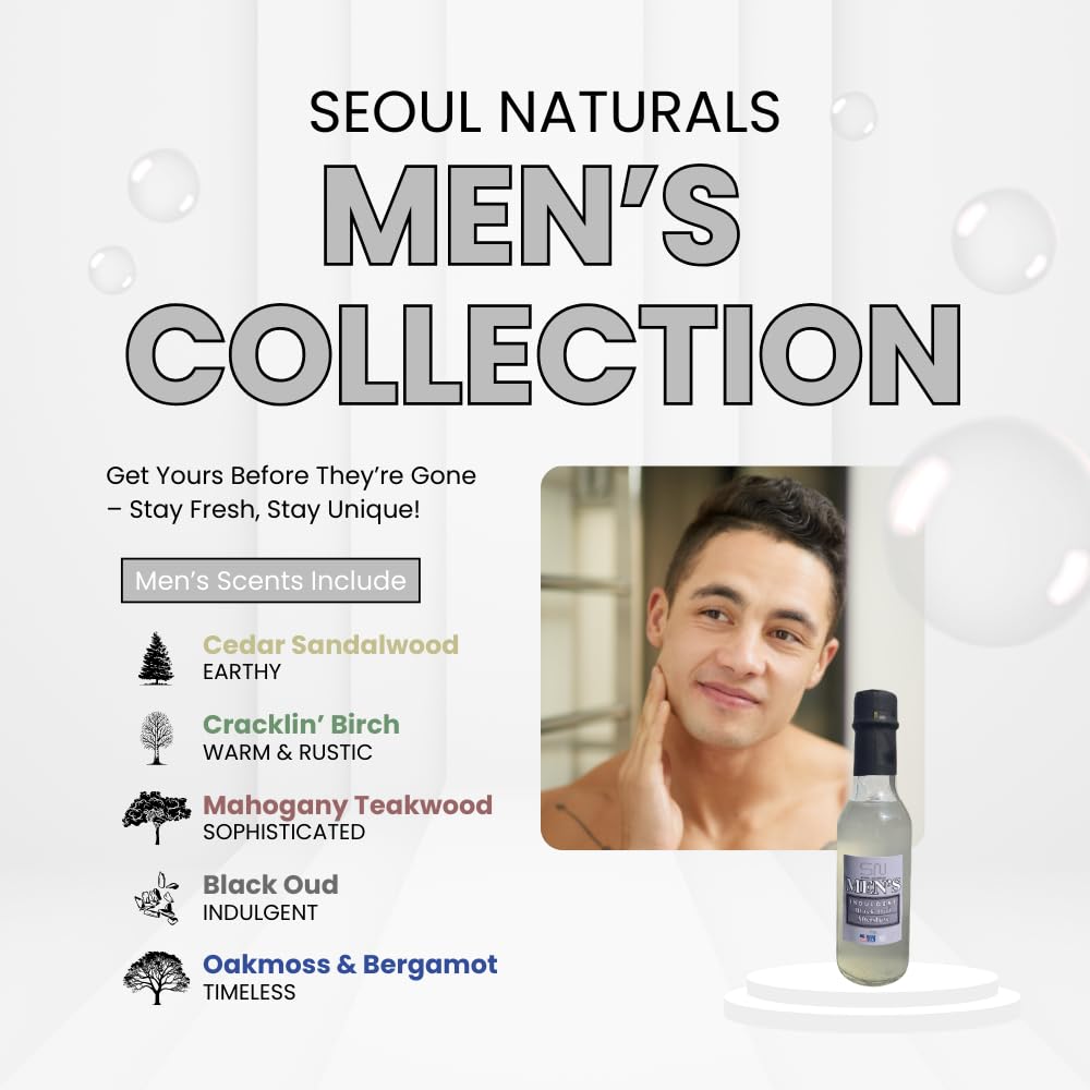 Seoul Naturals aftershave label showing premium alcohol-free formula and timeless design