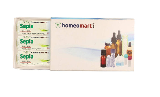 Sepia 200C homeopathy pellets in 2-dram vial