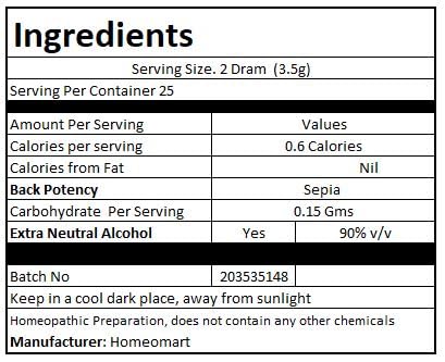 Open vial showing Sepia pellets ready for use