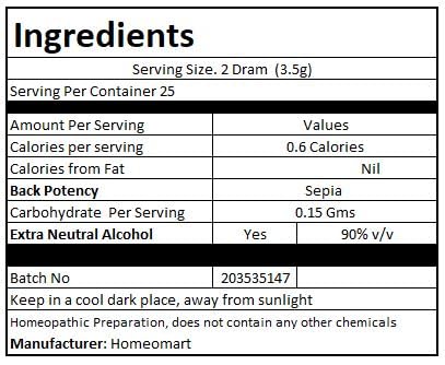 Pack of 3 vials of Sepia 30C pellets with packaging details