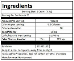 Pack of 3 vials of Sepia 30C pellets with packaging details