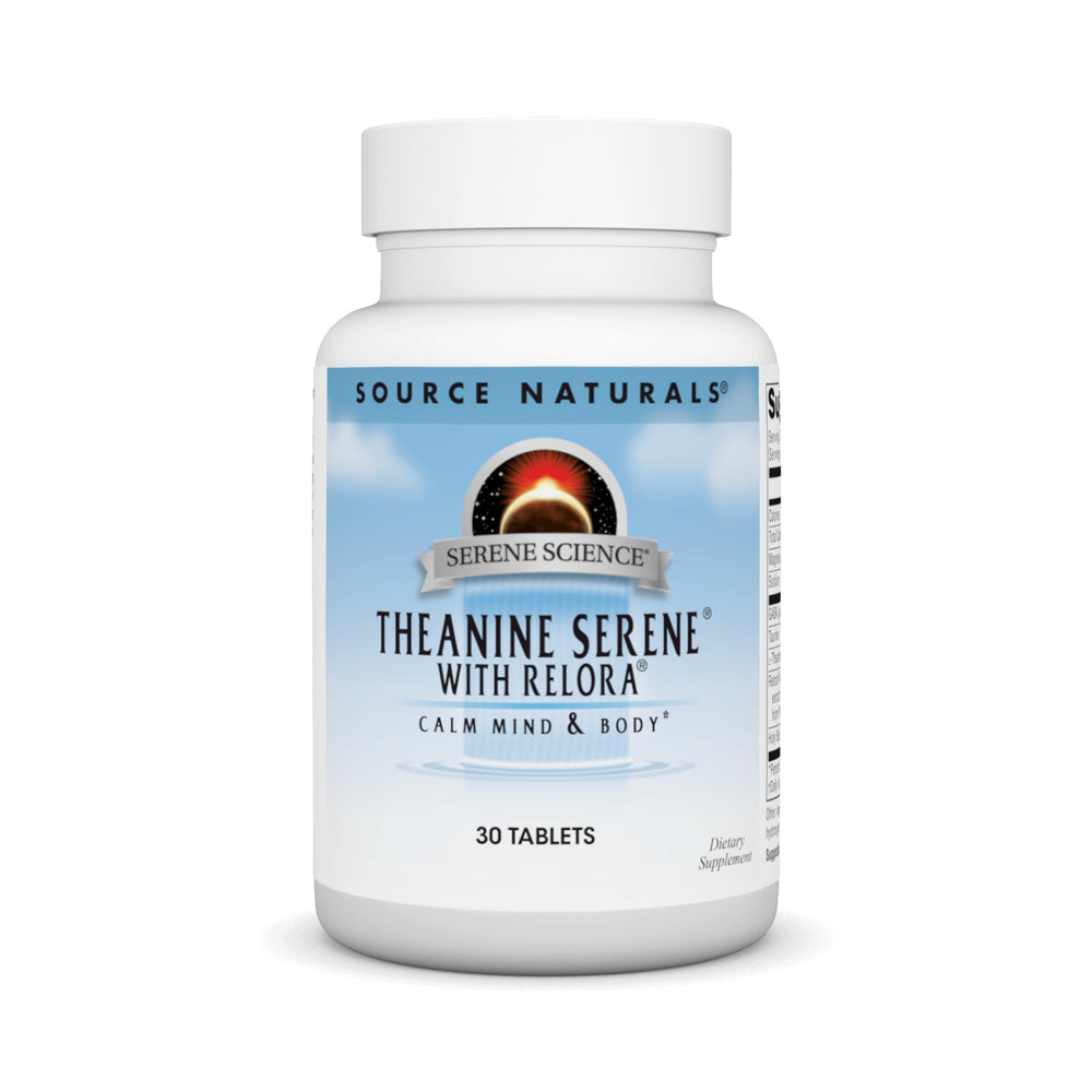 Front view of Serene Science Theanine Serene bottle with Relora, magnesium and GABA