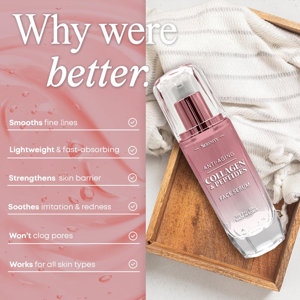 Serenity Dew Serum on face, smoothing glow in use.