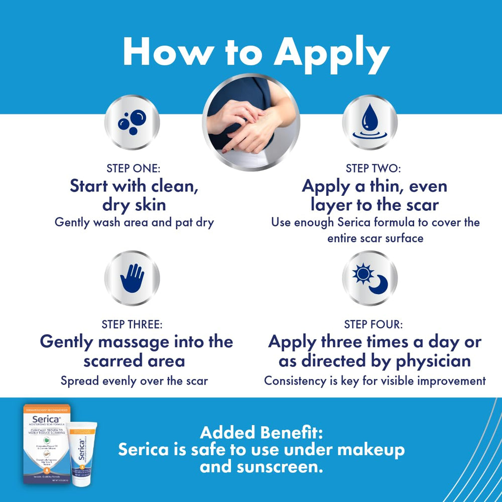 Serica Scar Gel on face and body for versatile care.